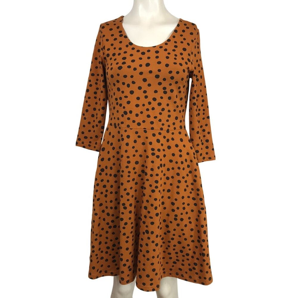 PACT - WOMEN'S SMALL - POLKA DOT 3/4 SLEEVE ROUND NECK ORGANIC COTTON DRESS